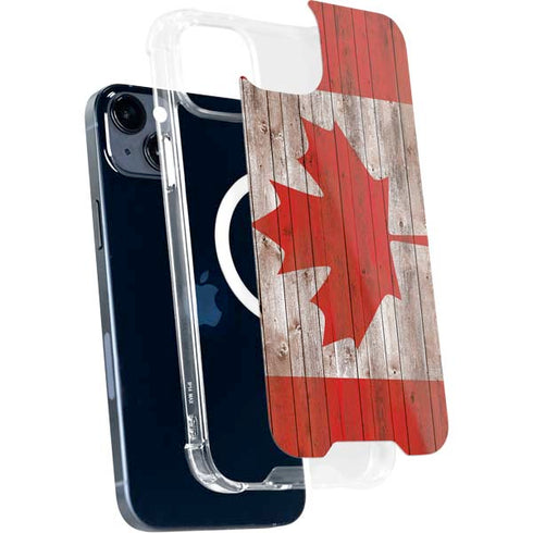 Canadian Flag Dark Wood iPhone 14 Plus MagSafe Case